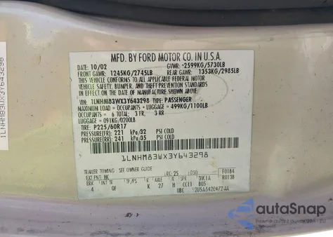 2003 Lincoln Town Car Cartier из США, поврежденный, VIN 1LNHM83WX3Y643298